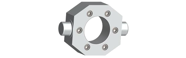 Mounting elements for installing component parts on a machine can be circular, rectangular, or trunnion flanges. A trunnion flange allows free, flexible movement around the transverse axis and can transmit very high longitudinal forces. With the appropriate clevis brackets, pivot bearings are easily integrated into the machine.