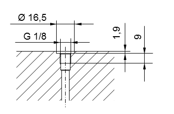 Schema Pipe thread ISO 228 Part 1 - G1/8 for stud end with thread according to DIN 3852 Part 2, Type A (with seal ring according to DIN 3869) or Type B (with sealing edge)
