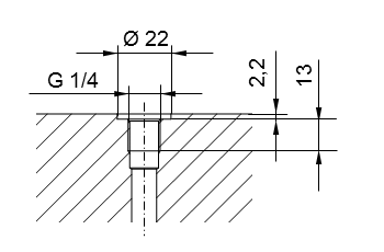 Pipe thread ISO 228 Part 1 - G1/4 for stud end with thread according to DIN 3852 Part 2, Type A (with seal ring according to DIN 3869) or Type B (with sealing edge)