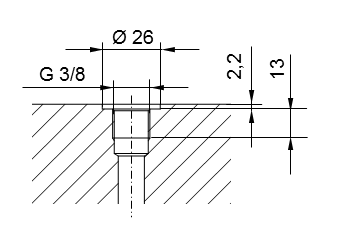 Schema Pipe thread ISO 228 Part 1 - G3/8 for stud end with thread according to DIN 3852 Part 2, Type A (with seal ring according to DIN 3869) or Type B (with sealing edge)