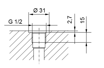 Schema Pipe thread ISO 228 Part 1 - G1/2 for stud end with thread according to DIN 3852 Part 2, Type A (with seal ring according to DIN 3869) or Type B (with sealing edge)