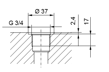 Schema Pipe thread ISO 228 Part 1 - G3/4 for stud end with thread according to DIN 3852 Part 2, Type A (with seal ring according to DIN 3869) or Type B (with sealing edge)