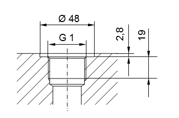 Pipe thread ISO 228 Part 1 - G1 for stud end with thread according to DIN 3852 Part 2, Type A (with seal ring according to DIN 3869) or Type B (with sealing edge)