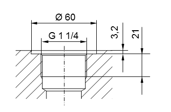 Schema Pipe thread ISO 228 Part 1 - G1 1/4 for stud end with thread according to DIN 3852 Part 2, Type A (with seal ring according to DIN 3869) or Type B (with sealing edge)