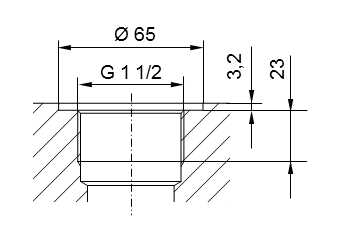 Schema Pipe thread ISO 228 Part 1 - G1 1/2 for stud end with thread according to DIN 3852 Part 2, Type A (with seal ring according to DIN 3869) or Type B (with sealing edge)