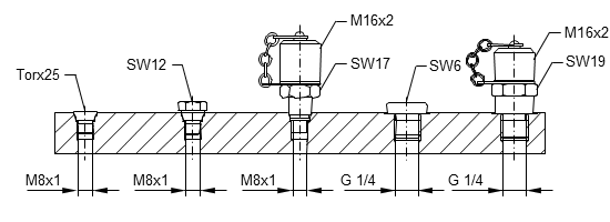 Hänchen cylinders are equipped on both sides with inch pipe thread ports in accordance with ISO 228 Part 1 for pressure supply.