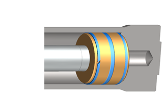 Metallic guide in guiding system piston