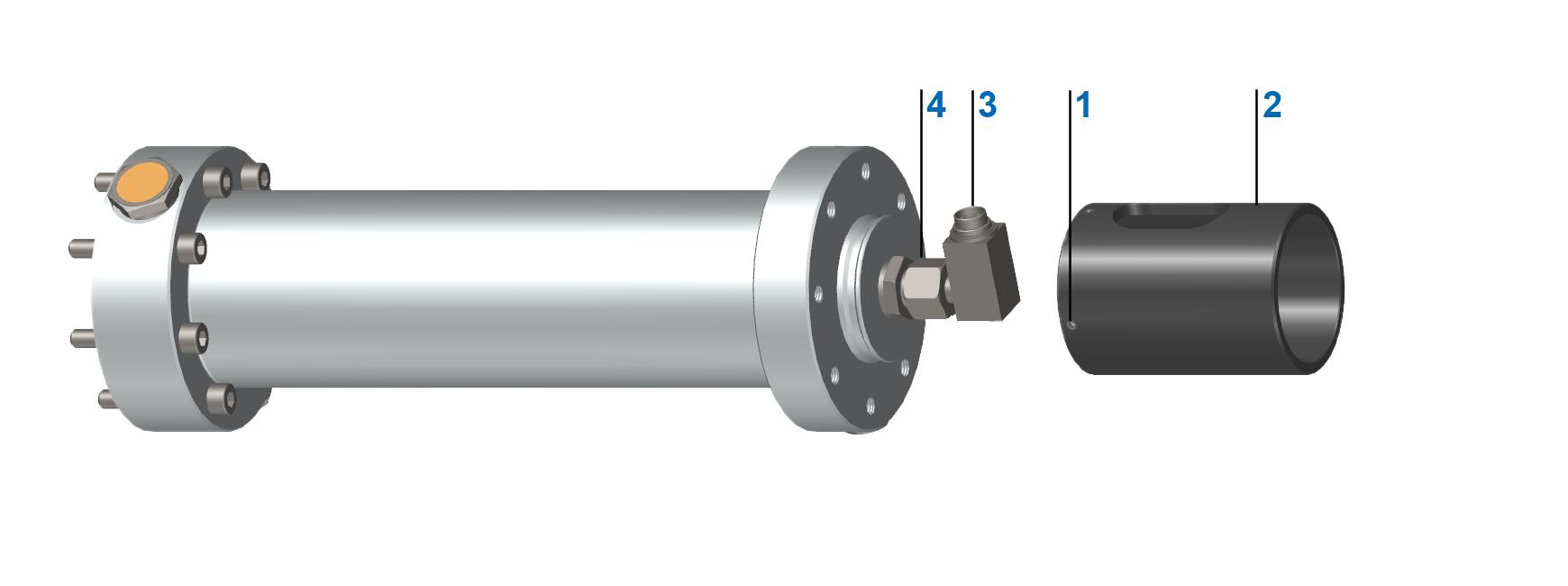 Tubus mounting for inductive position transducer - open protection tube