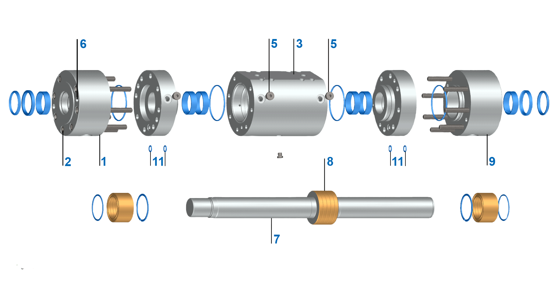 Components of a test actuator of the series 320 with Servofloat®